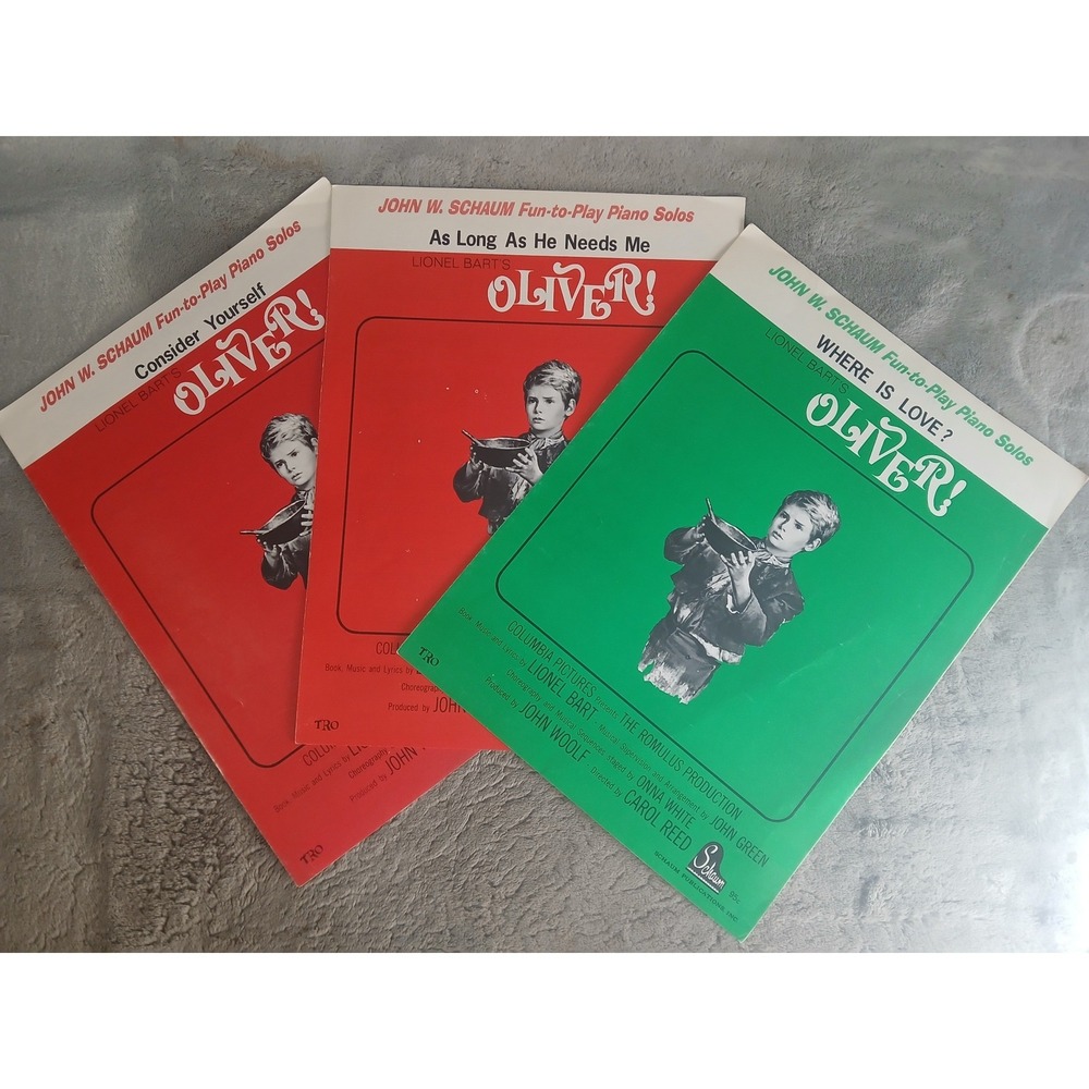 Vintage Oliver! Piano Sheet‎ Music Set John W Schaum Fun-to-Play Lionel Bart 3pc